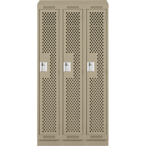Clean Line Lockers, Bank of 3, 36" x 15" x 82", Steel, Beige, Rivet (Assembled), Perforated Distribution Industrielle GC