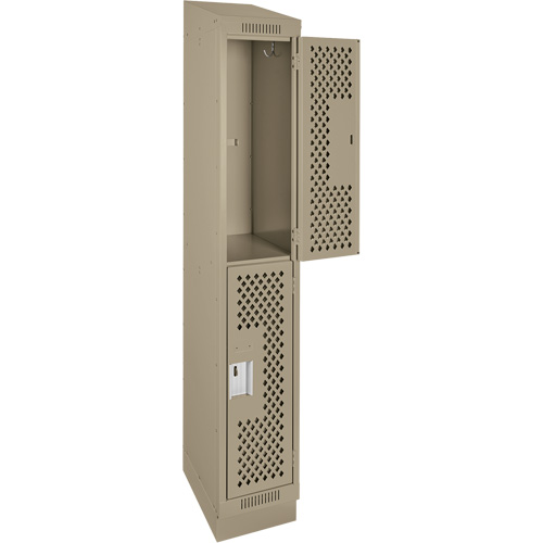 Casiers Clean Line, 2 niveaux, 12" x 15" x 82", Acier, Beige, Rivet (assembl&eacute;), Perfor&eacute; Distribution Industrielle GC