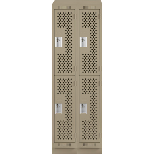 Clean Line Lockers, 2 -tier, Bank of 2, 24" x 12" x 82", Steel, Beige, Rivet (Assembled), Perforated Distribution Industrielle GC