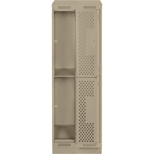Clean Line Lockers, 2 -tier, Bank of 2, 24" x 12" x 82", Steel, Beige, Rivet (Assembled), Perforated Distribution Industrielle GC
