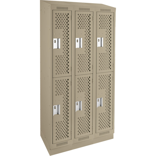 Clean Line Lockers, 2 -tier, Bank of 3, 36" x 15" x 82", Steel, Beige, Rivet (Assembled), Perforated Distribution Industrielle GC
