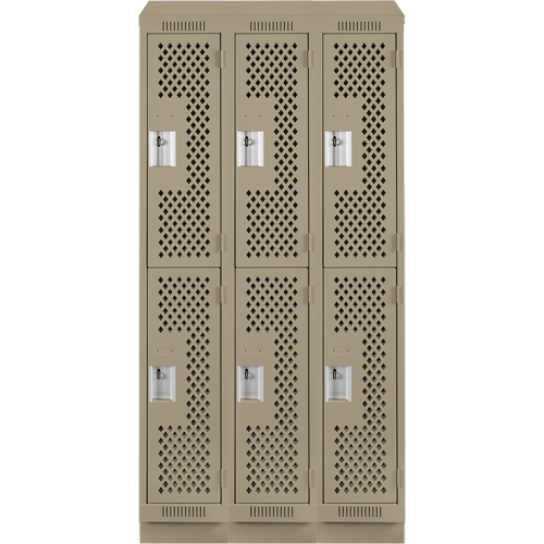 Clean Line Lockers, 2 -tier, Bank of 3, 36" x 15" x 82", Steel, Beige, Rivet (Assembled), Perforated Distribution Industrielle GC