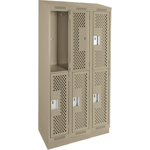 Clean Line Lockers, 2 -tier, Bank of 3, 36" x 15" x 82", Steel, Beige, Rivet (Assembled), Perforated Distribution Industrielle GC