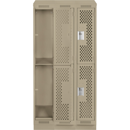 Clean Line Lockers, 2 -tier, Bank of 3, 36" x 15" x 82", Steel, Beige, Rivet (Assembled), Perforated Distribution Industrielle GC
