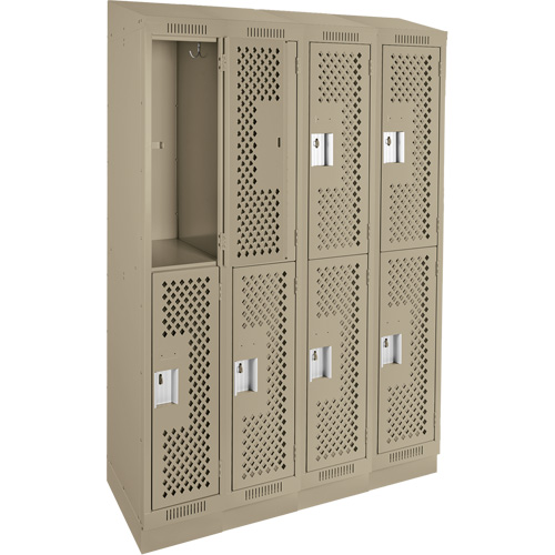 Clean Line Lockers, 2 -tier, Bank of 4, 48" x 12" x 82", Steel, Beige, Rivet (Assembled), Perforated Distribution Industrielle GC