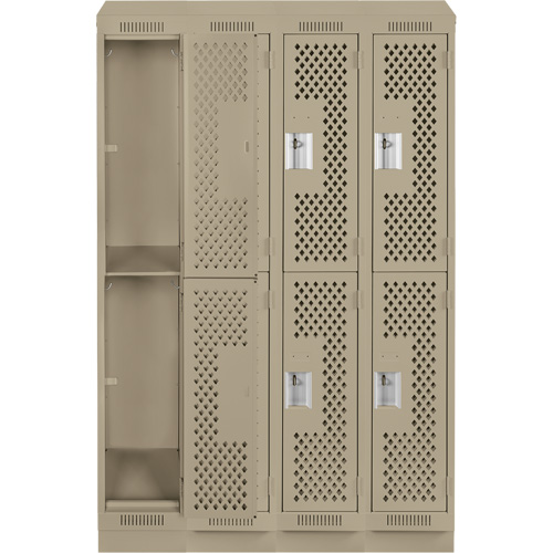 Clean Line Lockers, 2 -tier, Bank of 4, 48" x 12" x 82", Steel, Beige, Rivet (Assembled), Perforated Distribution Industrielle GC