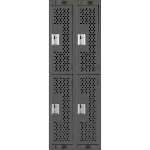 Clean Line Lockers, 2 -tier, Bank of 2, 24" x 12" x 72", Steel, Charcoal, Rivet (Assembled), Perforated Distribution Industrielle GC