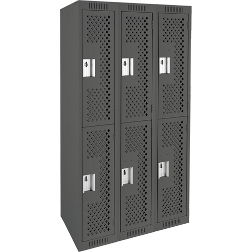 Clean Line Lockers, 2 -tier, Bank of 3, 36" x 12" x 72", Steel, Charcoal, Rivet (Assembled), Perforated Distribution Industrielle GC
