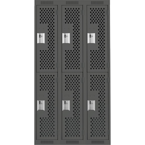Clean Line Lockers, 2 -tier, Bank of 3, 36" x 12" x 72", Steel, Charcoal, Rivet (Assembled), Perforated Distribution Industrielle GC