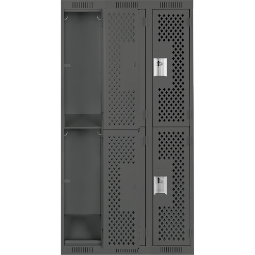 Clean Line Lockers, 2 -tier, Bank of 3, 36" x 12" x 72", Steel, Charcoal, Rivet (Assembled), Perforated Distribution Industrielle GC