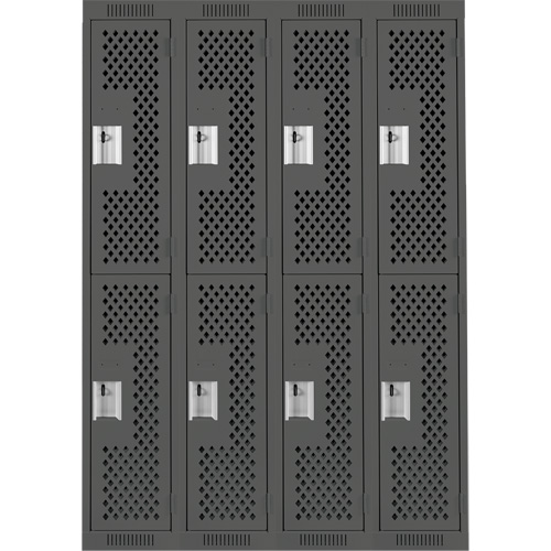 Clean Line Lockers, 2 -tier, Bank of 4, 48" x 12" x 72", Steel, Charcoal, Rivet (Assembled), Perforated Distribution Industrielle GC