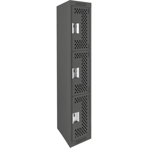 Clean Line Lockers, 3 -tier, 12" x 12" x 72", Steel, Charcoal, Rivet (Assembled), Perforated Distribution Industrielle GC