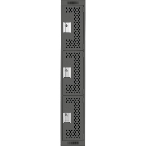Clean Line Lockers, 3 -tier, 12" x 12" x 72", Steel, Charcoal, Rivet (Assembled), Perforated Distribution Industrielle GC