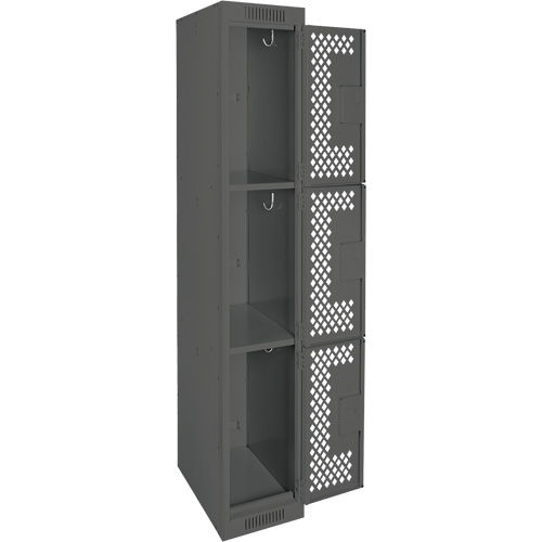 Clean Line Lockers, 3 -tier, 12" x 12" x 72", Steel, Charcoal, Rivet (Assembled), Perforated Distribution Industrielle GC