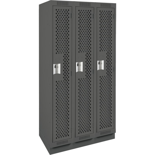 Clean Line Lockers, Bank of 3, 36" x 15" x 76", Steel, Charcoal, Rivet (Assembled), Perforated Distribution Industrielle GC