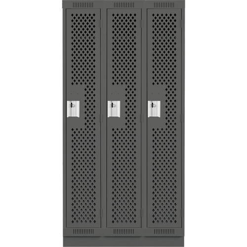 Clean Line Lockers, Bank of 3, 36" x 15" x 76", Steel, Charcoal, Rivet (Assembled), Perforated Distribution Industrielle GC