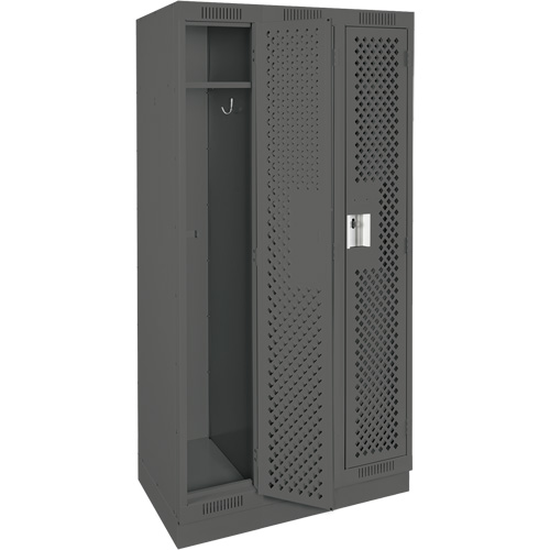 Clean Line Lockers, Bank of 3, 36" x 15" x 76", Steel, Charcoal, Rivet (Assembled), Perforated Distribution Industrielle GC