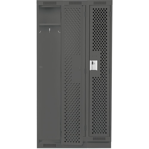 Clean Line Lockers, Bank of 3, 36" x 15" x 76", Steel, Charcoal, Rivet (Assembled), Perforated Distribution Industrielle GC
