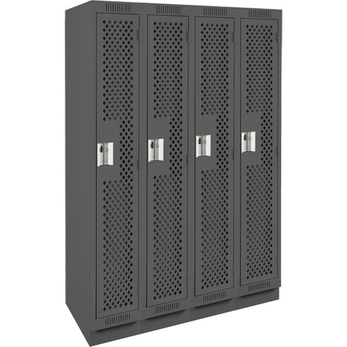 Clean Line Lockers, Bank of 4, 48" x 15" x 76", Steel, Charcoal, Rivet (Assembled), Perforated Distribution Industrielle GC