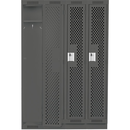 Clean Line Lockers, Bank of 4, 48" x 15" x 76", Steel, Charcoal, Rivet (Assembled), Perforated Distribution Industrielle GC