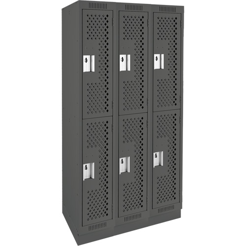 Casiers Clean Line, 2 niveaux, Bloc de 3, 36" x 12" x 76", Acier, Charbon, Rivet (assembl&eacute;), Perfor&eacute; Distribution Industrielle GC