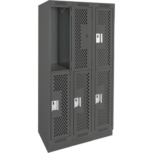 Casiers Clean Line, 2 niveaux, Bloc de 3, 36" x 12" x 76", Acier, Charbon, Rivet (assembl&eacute;), Perfor&eacute; Distribution Industrielle GC
