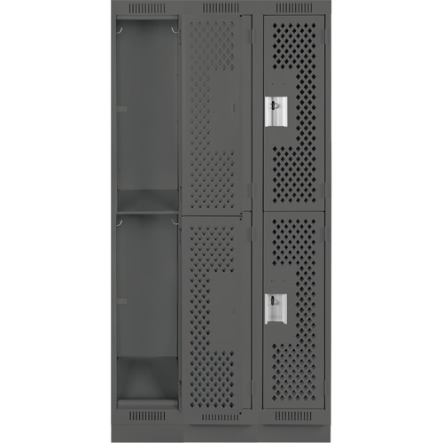 Casiers Clean Line, 2 niveaux, Bloc de 3, 36" x 12" x 76", Acier, Charbon, Rivet (assembl&eacute;), Perfor&eacute; Distribution Industrielle GC