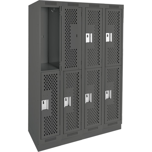 Casiers Clean Line, 2 niveaux, Bloc de 4, 48" x 12" x 76", Acier, Charbon, Rivet (assembl&eacute;), Perfor&eacute; Distribution Industrielle GC