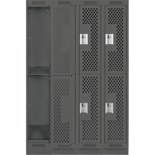 Casiers Clean Line, 2 niveaux, Bloc de 4, 48" x 12" x 76", Acier, Charbon, Rivet (assembl&eacute;), Perfor&eacute; Distribution Industrielle GC