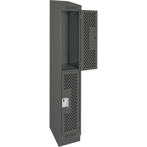 Clean Line Lockers, 2 -tier, 12" x 18" x 82", Steel, Charcoal, Rivet (Assembled), Perforated Distribution Industrielle GC