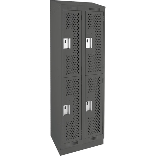 Clean Line Lockers, 2 -tier, Bank of 2, 24" x 12" x 82", Steel, Charcoal, Rivet (Assembled), Perforated Distribution Industrielle GC