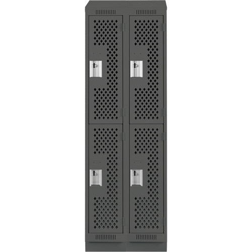 Clean Line Lockers, 2 -tier, Bank of 2, 24" x 12" x 82", Steel, Charcoal, Rivet (Assembled), Perforated Distribution Industrielle GC