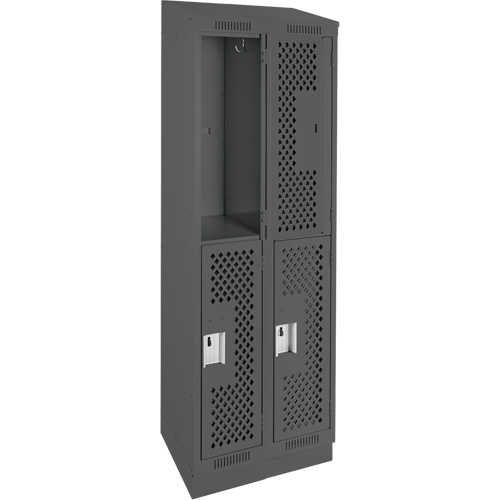 Clean Line Lockers, 2 -tier, Bank of 2, 24" x 12" x 82", Steel, Charcoal, Rivet (Assembled), Perforated Distribution Industrielle GC