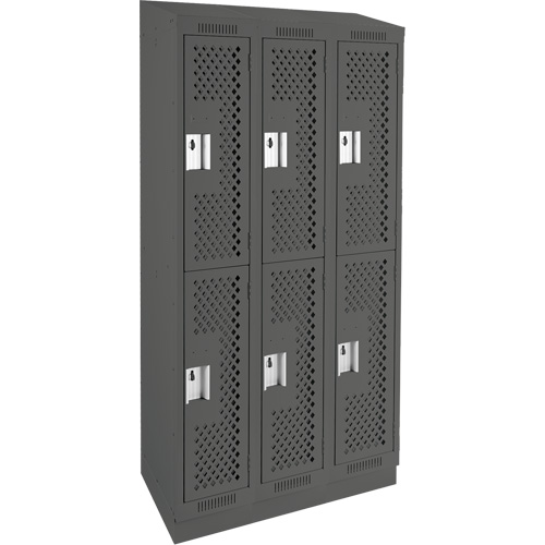 Clean Line Lockers, 2 -tier, Bank of 3, 36" x 15" x 82", Steel, Charcoal, Rivet (Assembled), Perforated Distribution Industrielle GC