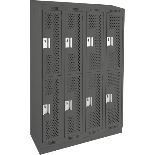 Clean Line Lockers, 2 -tier, Bank of 4, 48" x 15" x 82", Steel, Charcoal, Rivet (Assembled), Perforated Distribution Industrielle GC