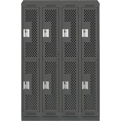 Clean Line Lockers, 2 -tier, Bank of 4, 48" x 15" x 82", Steel, Charcoal, Rivet (Assembled), Perforated Distribution Industrielle GC