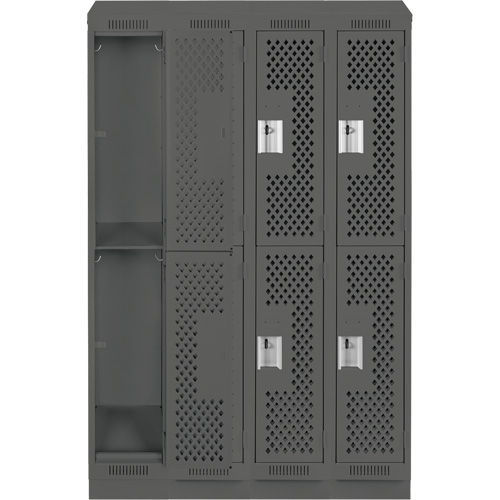 Clean Line Lockers, 2 -tier, Bank of 4, 48" x 15" x 82", Steel, Charcoal, Rivet (Assembled), Perforated Distribution Industrielle GC