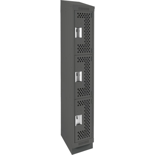 Clean Line Lockers, 3 -tier, 12" x 15" x 82", Steel, Charcoal, Rivet (Assembled), Perforated Distribution Industrielle GC