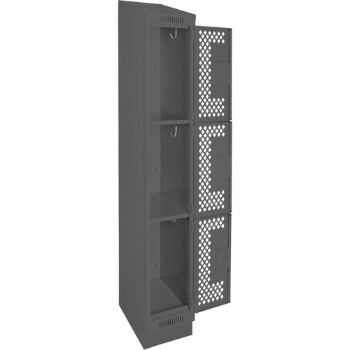 Clean Line Lockers, 3 -tier, 12" x 15" x 82", Steel, Charcoal, Rivet (Assembled), Perforated Distribution Industrielle GC