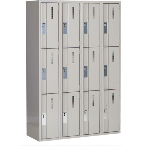 Casiers robustes Concorde, 3 niveaux, Bloc de 4, 48" x 18" x 72", Acier, Gris, Soud&eacute; (assembl&eacute;) Distribution Industrielle GC