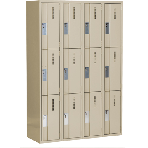 Casiers robustes Concorde, 3 niveaux, Bloc de 4, 48" x 18" x 72", Acier, Beige, Soud&eacute; (assembl&eacute;) Distribution Industrielle GC