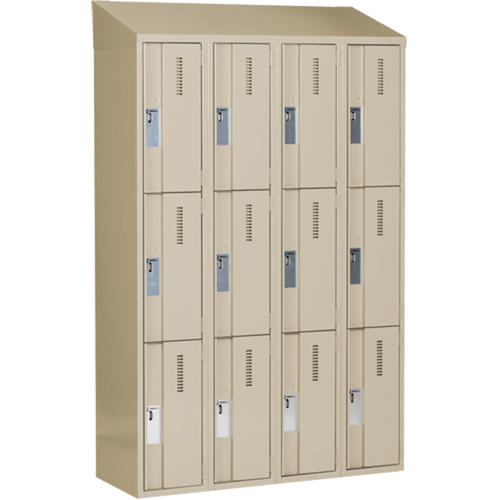 Casiers robustes Concorde, 3 niveaux, Bloc de 4, 48" x 18" x 78", Acier, Beige, Soud&eacute; (assembl&eacute;) Distribution Industrielle GC