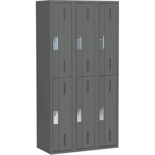 Concorde Heavy-Duty Lockers, 2 -tier, Bank of 3, 36" x 18" x 72", Steel, Charcoal, Welded (Assembled) Distribution Industrielle GC