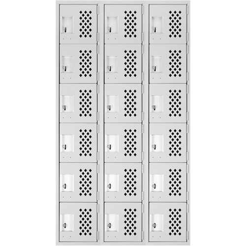 Clean-Line Perforated Lockerette, 6 -tier, Bank of 3, 15" x 72" x 12", Steel Distribution Industrielle GC