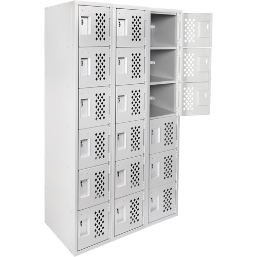 Clean-Line Perforated Lockerette, 6 -tier, Bank of 3, 15" x 72" x 12", Steel Distribution Industrielle GC
