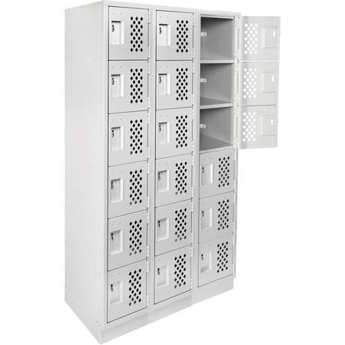 Assembled Lockerettes Clean Line Perforated Economy Lockers, 6 -tier, Bank of 3, 18" x 72" x 12", Steel Distribution Industrielle GC