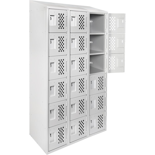 Clean-Line Perforated Lockerette, 6 -tier, Bank of 3, 15" x 72" x 12", Steel Distribution Industrielle GC