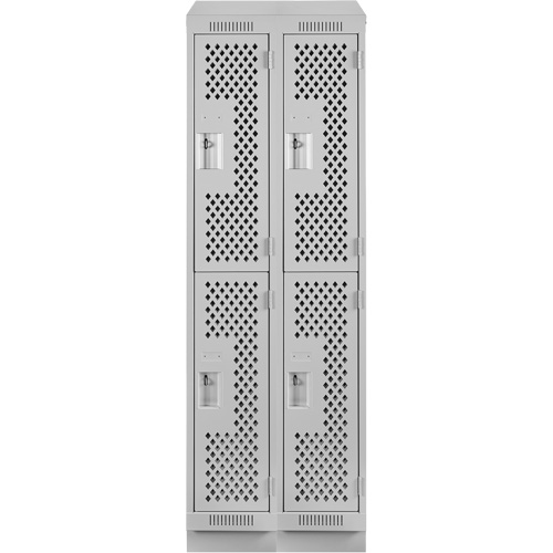 Clean Line Lockers, 2 -tier, Bank of 2, 24" x 12" x 82", Steel, Grey, Rivet (Assembled), Perforated Distribution Industrielle GC