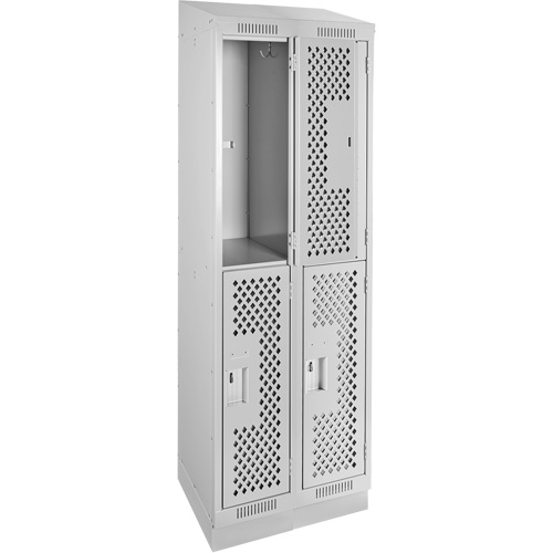 Clean Line Lockers, 2 -tier, Bank of 2, 24" x 12" x 82", Steel, Grey, Rivet (Assembled), Perforated Distribution Industrielle GC