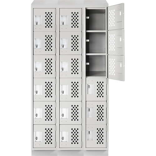 Clean-Line Perforated Lockerette, 6 -tier, Bank of 3, 15" x 72" x 12", Steel Distribution Industrielle GC